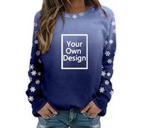 Sweat-shirt de Noël à imprimer pour femmes - Motif flocon de neige Pull à personnaliser soi-même avec logo de texte photo, personnalisation exclusive Vêtements de Noël pour fête en famille, bleu, M