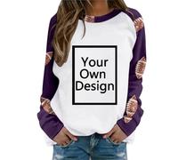 Sweat-shirt de Noël à imprimer pour femmes - T-shirt à manches longues raglan à personnaliser soi-même avec logo de texte photo, personnalisation exclusive vêtements de Noël pour couples famille fête