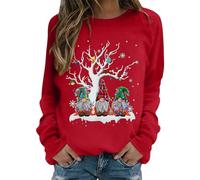 Sweat-shirt de Noël à manches longues et col rond pour femme pull-over décontracté mode automne hiver tenue festive confortable pour occasions spéciales vêtement décontracté sans capuche (Red, XXXXL)