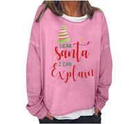Sweat-shirt de Noël à manches longues pour femme - Col rond - Argot de Noël « Dear Santa I Can Explain » - Pull à capuche décontracté - Costume de fête pour intérieur et extérieur - Cadeaux de Noël