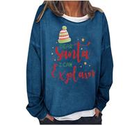 Sweat-shirt de Noël à manches longues pour femme - Col rond - de Noël « Dear Santa I Can Explain » - Pull à capuche décontracté - Costume de fête pour intérieur et extérieur - Cadeaux de Noël