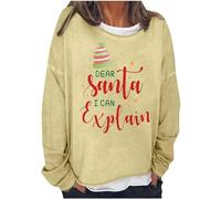 Sweat-shirt de Noël à manches longues pour femme - Col rond - de Noël « Dear Santa I Can Explain » - Pull à capuche décontracté - Costume de fête pour intérieur et extérieur - Cadeaux de Noël
