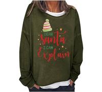 Sweat-shirt de Noël à manches longues pour femme - Col rond - de Noël « Dear Santa I Can Explain » - Pull à capuche décontracté - Costume de fête pour intérieur et extérieur - Cadeaux de Noël