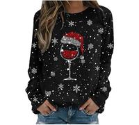 Sweat-shirt de Noël à manches longues pour femme - Pull de Noël surdimensionné - Pull de Noël Ugly avec motifs de Noël - Chaud - Merry Christmas Fun - Tenue de Noël