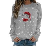 Sweat-shirt de Noël à manches longues pour femme - Pull de Noël surdimensionné - Pull de Noël Ugly avec motifs de Noël - Chaud - Merry Christmas Fun - Tenue de Noël