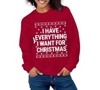 Sweat-shirt de Noël assorti pour couples « I Have Everything I Want For Christmas » - Chemise festive pour mari, épouse, Noël - Pull confortable pour femme, Rouge, L
