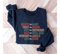 Sweat-shirt de Noël chrétien, T-shirt "Croire comme Marie", sweat-shirt de la foi de Noël, sweat-shirt de Jésus de Noël, cadeau de Noël chrétien. Col rond, polaire, sweat-shirt à capuche avec slogan i