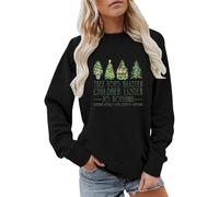 Sweat-shirt de Noël confortable pour femme - Haut d'arbre de Noël - Brillant - Lettres d'écoute - Imprimé arbre de Noël - Pour intérieur et extérieur - Cadeaux de Noël, Noir , M