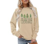 Sweat-shirt de Noël confortable pour femme - Haut d'arbre de Noël - Brillant - Lettres d'écoute - Imprimé arbre de Noël - Pour intérieur et extérieur - Cadeaux de Noël, beige, M