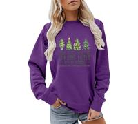 Sweat-shirt de Noël confortable pour femme - Haut d'arbre de Noël - Brillant - Lettres d'écoute - Imprimé arbre de Noël - Pour intérieur et extérieur - Cadeaux de Noël, violet, M