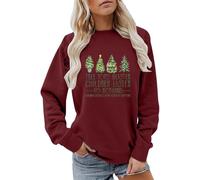 Sweat-shirt de Noël confortable pour femme - Haut d'arbre de Noël - Brillant - Lettres d'écoute - Imprimé arbre de Noël - Pour intérieur et extérieur - Cadeaux de Noël, bordeaux, XXL