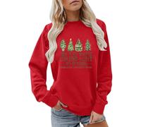 Sweat-shirt de Noël confortable pour femme - Haut d'arbre de Noël - Brillant - Lettres d'écoute - Imprimé arbre de Noël - Pour intérieur et extérieur - Cadeaux de Noël, Rouge, S