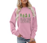 Sweat-shirt de Noël confortable pour femme - Haut d'arbre de Noël - Brillant - Lettres d'écoute - Imprimé arbre de Noël - Pour intérieur et extérieur - Cadeaux de Noël, rose, L