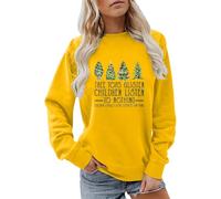 Sweat-shirt de Noël confortable pour femme - Haut d'arbre de Noël - Brillant - Lettres d'écoute - Imprimé arbre de Noël - Pour intérieur et extérieur - Cadeaux de Noël, jaune, L
