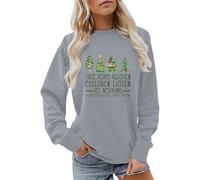 Sweat-shirt de Noël confortable pour femme - Haut d'arbre de Noël - Brillant - Lettres d'écoute - Imprimé arbre de Noël - Pour intérieur et extérieur - Cadeaux de Noël, gris, XL