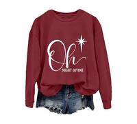 Sweat-shirt de Noël confortable pour femme, pull de Noël Oh Night Divine décontracté à manches longues pour la vie quotidienne, cadeaux de Noël, bordeaux, S