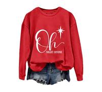 Sweat-shirt de Noël confortable pour femme, pull de Noël Oh Night Divine décontracté à manches longues pour la vie quotidienne, cadeaux de Noël, Rouge, S