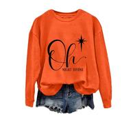 Sweat-shirt de Noël confortable pour femme, pull de Noël Oh Night Divine décontracté à manches longues pour la vie quotidienne, cadeaux de Noël, Orange, S