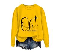 Sweat-shirt de Noël confortable pour femme, pull de Noël Oh Night Divine décontracté à manches longues pour la vie quotidienne, cadeaux de Noël, jaune, M
