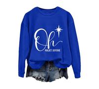Sweat-shirt de Noël confortable pour femme, pull de Noël Oh Night Divine décontracté à manches longues pour la vie quotidienne, cadeaux de Noël, bleu, L