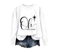 Sweat-shirt de Noël confortable pour femme, pull de Noël Oh Night Divine décontracté à manches longues pour la vie quotidienne, cadeaux de Noël, blanc, S