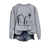 Sweat-shirt de Noël confortable pour femme, pull de Noël Oh Night Divine décontracté à manches longues pour la vie quotidienne, cadeaux de Noël, gris, L