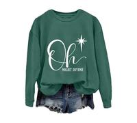 Sweat-shirt de Noël confortable pour femme, pull de Noël Oh Night Divine décontracté à manches longues pour la vie quotidienne, cadeaux de Noël, Vert, S