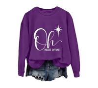 Sweat-shirt de Noël confortable pour femme, pull de Noël Oh Night Divine décontracté à manches longues pour la vie quotidienne, cadeaux de Noël, violet, S