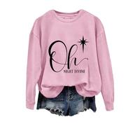 Sweat-shirt de Noël confortable pour femme, pull de Noël Oh Night Divine décontracté à manches longues pour la vie quotidienne, cadeaux de Noël, rose, M