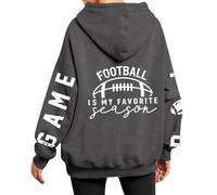 Sweat-shirt de Noël et cordon de serrage imprimé avec motif de football à manches longues pour femme à la mode avec capuche, pull en coton léger, Gris foncé, S