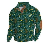 Sweat-shirt de Noël imprimé plante graphique pull col montant manches longues boutonné pull surdimensionné automne et hiver mode décontracté vacances confortables hauts, Vert, S