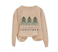 Sweat-shirt de Noël moche imprimé pour femme « The One Where 's Christmas » - Col rond - Décontracté - Imprimé arbre de Noël - Manches longues - Pour la vie quotidienne - Cadeau de Noël, kaki, S