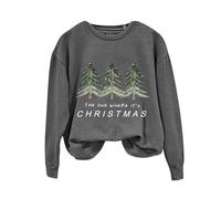 Sweat-shirt de Noël moche imprimé pour femme « The One Where 's Christmas » - Col rond - Décontracté - Imprimé arbre de Noël - Manches longues - Pour la vie quotidienne - Cadeau de Noël, gris foncé, M