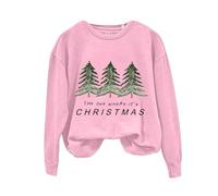 Sweat-shirt de Noël moche imprimé pour femme « The One Where 's Christmas » - Col rond - Décontracté - Imprimé arbre de Noël - Manches longues - Pour la vie quotidienne - Cadeau de Noël, rose, L