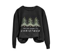Sweat-shirt de Noël moche imprimé pour femme « The One Where 's Christmas » - Col rond - Décontracté - Imprimé arbre de Noël - Manches longues - Pour la vie quotidienne - Cadeau de Noël, Noir , M