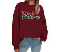 Sweat-shirt de Noël pour femme avec impression de lettres, chandail chrétien, surdimensionné, pull de vacances, pull d'hiver confortable, vêtements festifs, hauts de Noël à manches longues, jolies