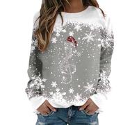 Sweat-shirt de Noël pour femme avec imprimé Père Noël et flocon de neige - Pull décontracté à manches longues et col rond - Élégant pull de Noël pour les vacances - Joli sweat à capuche d'automne pour