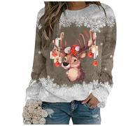 Sweat-shirt de Noël pour femme avec imprimé rennes et col rond, pull de vacances confortable pour femme 9 Veste polaire longue, or, S