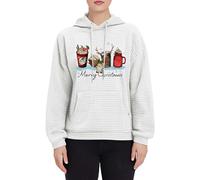 Sweat-shirt de Noël pour femme avec poche en tissu imprimé thé, blanc, L