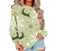 Sweat-shirt de Noël pour femme - Hauts confortables - Tendance - Décontracté - Confortable - Imprimé - Haut à manches longues - Sweat-shirt ample pour la vie quotidienne - Cadeau de Noël, Vert, S