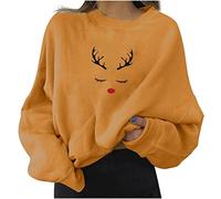 Sweat-shirt de Noël pour femme - Manches longues - Haut de vacances imprimé - Sweat-shirt français vintage, jaune, 3XL