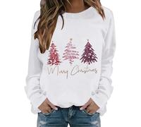 Sweat-shirt de Noël pour femme - Motif renne et Père Noël - Pull ample à col rond imprimé à manches longues - Vêtement de sport décontracté en coton - Costume de fête, blanc, M