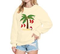 Sweat-shirt de Noël pour femme - Pull de plage amusant - Pull de Noël tropical à manches longues - T-shirt de Noël, beige, M