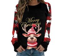 Sweat-shirt de Noël pour femme sans capuche, pull de Noël pour femme en coton, pull de Noël Ugly avec motifs de Noël doux Merry Christmas Fun Tenue de Noël
