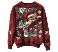 Sweat-Shirt de Noël pour Femme Sweat en Polaire Motif Chat Mignon Surdimensionné Pull Thermique Confortable Vêtement Festif Joli Haut Flanelle