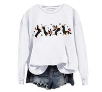 Sweat-shirt de Noël pour femme - T-shirt à manches longues - Imprimé chien amusant - Pull de Noël - Col rond - Manches longues - Sans capuche - Pour fête de Noël - Automne et hiver, Blanc., XXL