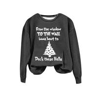 Sweat-shirt De Noël Sans Capuche Femmes T-shirt De Noël Col Rond D'hiver Rouge Pull Flocons De Neige Manches Longues Tricot Méchant De Noël Élégant Funny Pull Renne Léger 2025, gris, XL