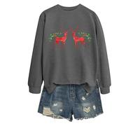 Sweat-shirt de Noël surdimensionné pour femme - Pull décontracté à capuche - Chemisier tendance à manches longues - Imprimé joyeux Noël - Costume de fête pour l'intérieur et l'extérieur - Cadeaux de