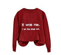 Sweat-shirt de Noël uni pour femme - Pull confortable à col rond et manches longues Was Me I Let The Dogs Out - Sweat à capuche imprimé sans chapeau pour fête, cadeau de Noël quotidien, RD2., S