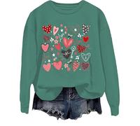 Sweat-shirt de Saint-Valentin en forme de cœur mignon, sweatshirts de Saint-Valentin pour femmes, sweat-shirt de Saint-Valentin en forme de cœur d'amour, Vert, L